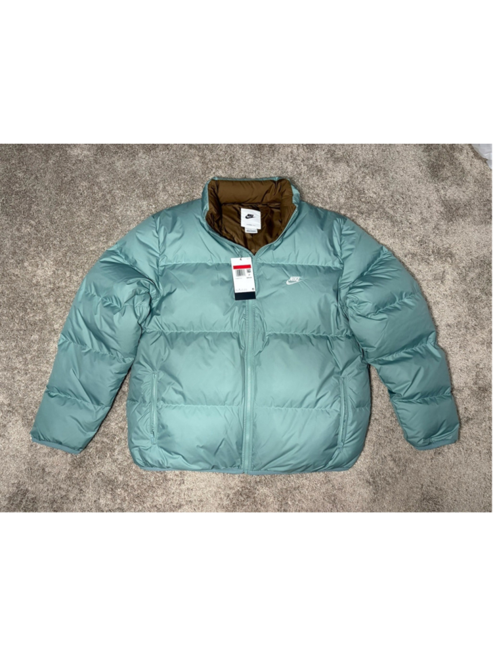 Nike SF Club Puffer Jacket Mosswood Brown/Cannon/White IB2975-017 Sz Large NEW